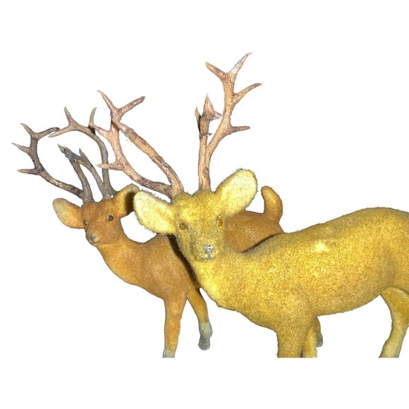 Vintage Flocked Deer Figurines Set Of 2 - Picture 3 of 13